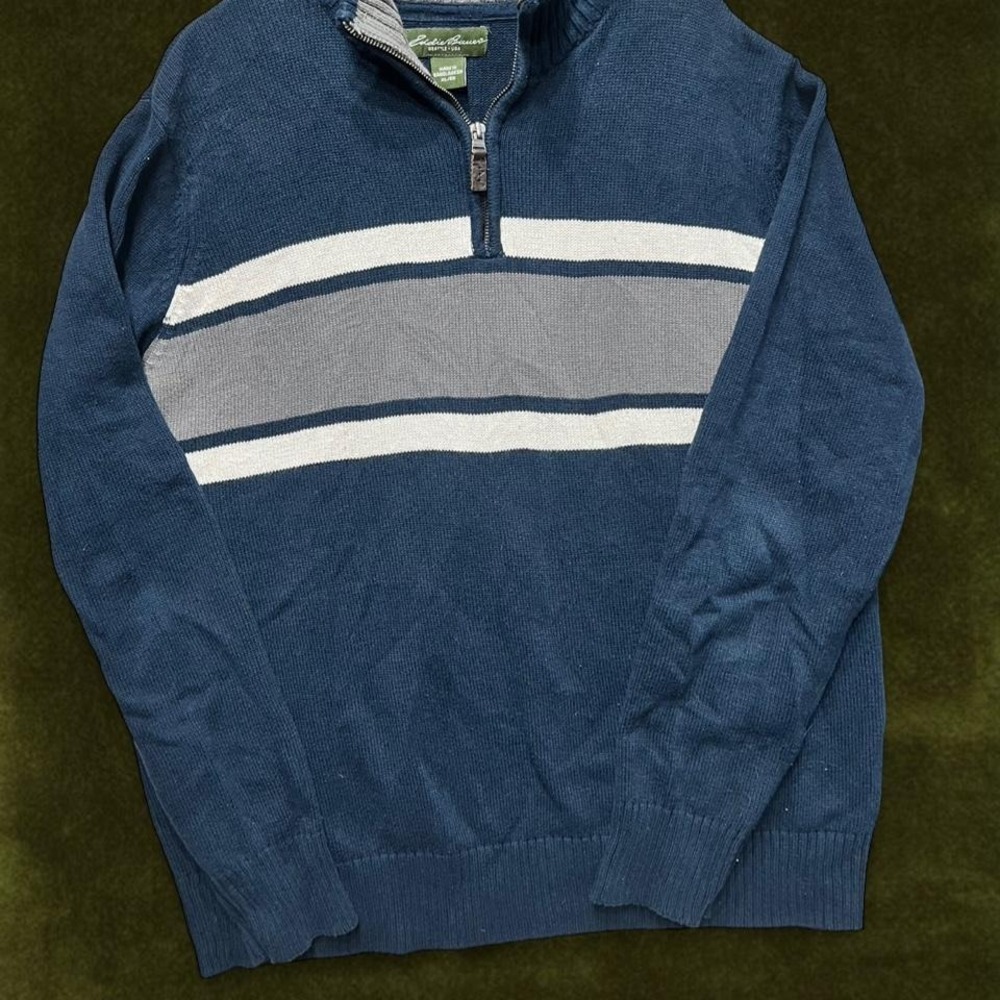 Vintage Eddie Bauer Striped Quarter Zip Sweater Modern Large